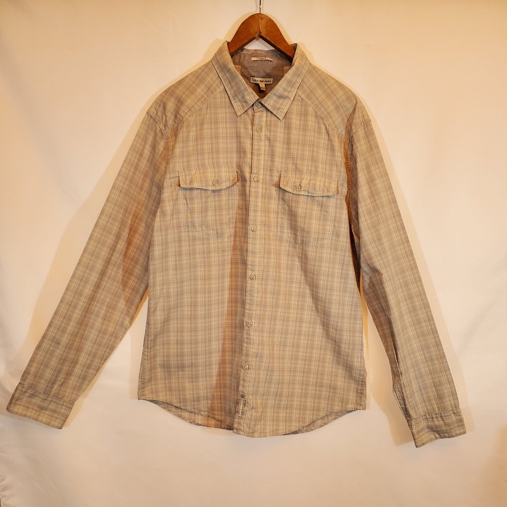 Mens Calvin Klein Long Sleeve Button Down Casual Laege Shirt